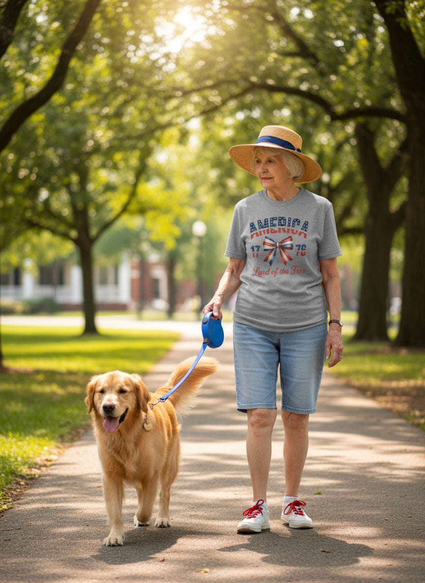 America 1776 T-Shirt – Land of the Free Patriotic Bow Design Independence Day Tee