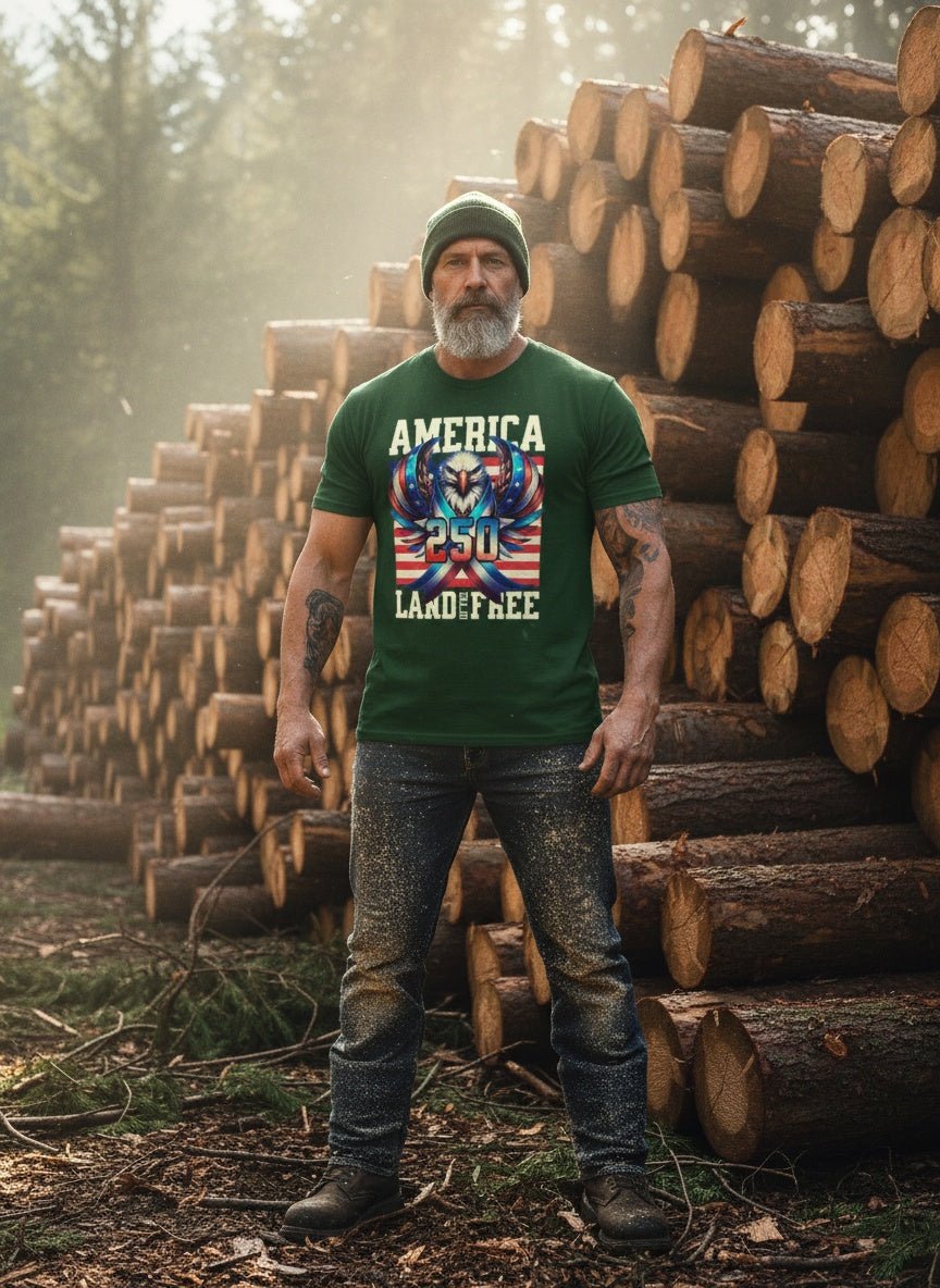 America 250 T-Shirt | Land of the Free Eagle Tee – Patriotic USA Flag Shirt for 1776–2026 Semiquincentennial