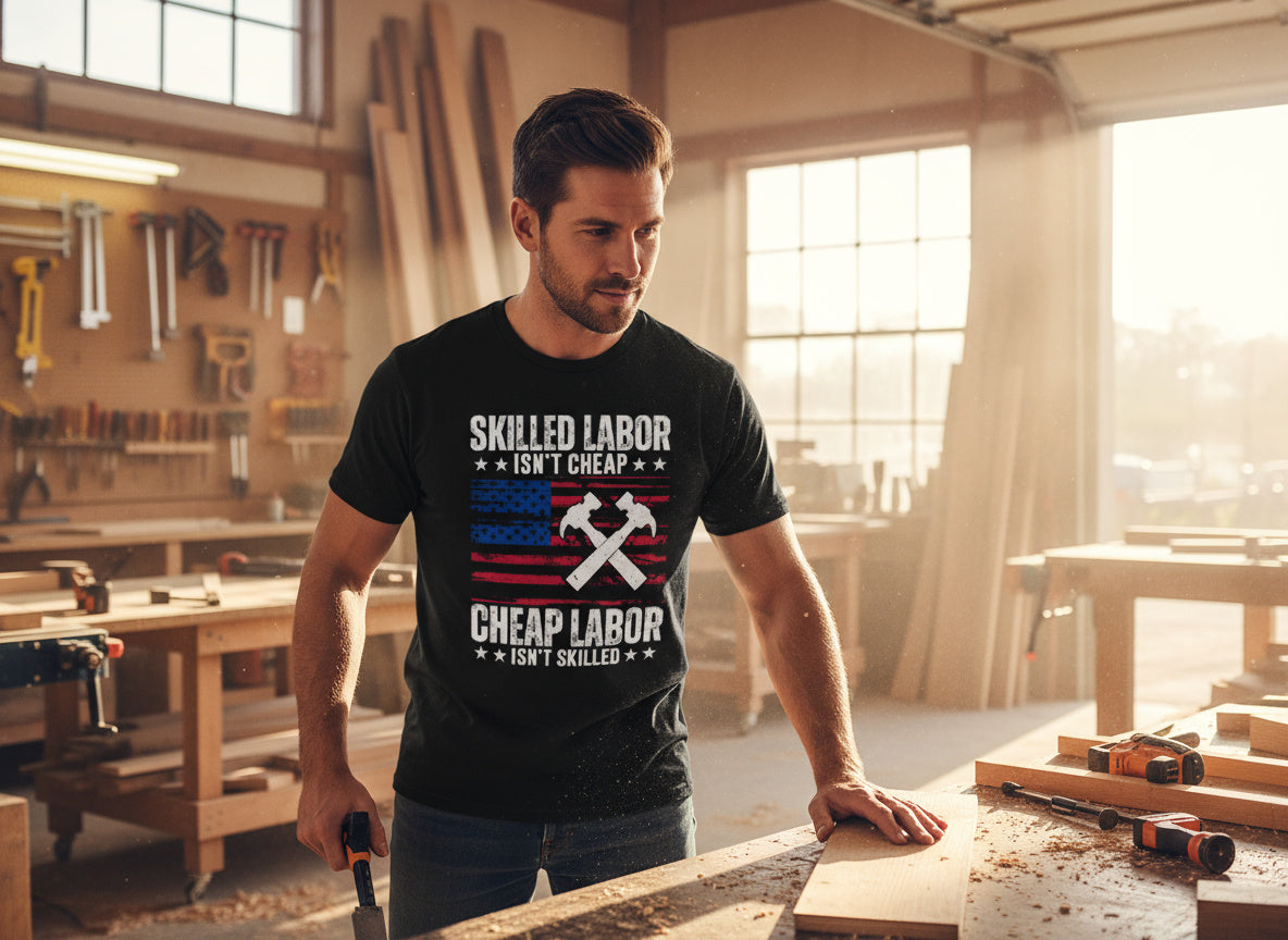 Skilled Labor Isn’t Cheap T-Shirt – Patriotic Tradesman Tee for Hard Workers | Funny Construction Workwear