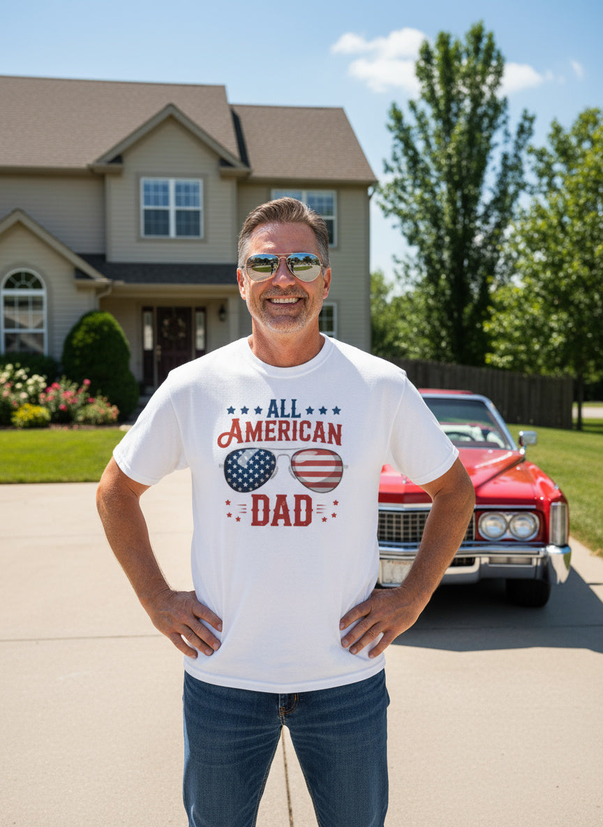 All American Dad T-Shirt – Patriotic USA Flag Sunglasses Tee for Father’s Day & 4th of July