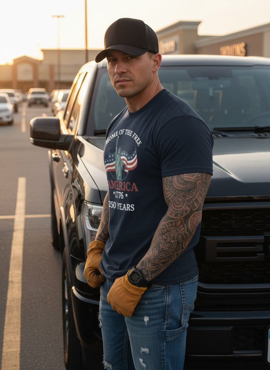 Home of the Free America 1776 Pink T‑Shirt – Patriotic Statue of Liberty Tee