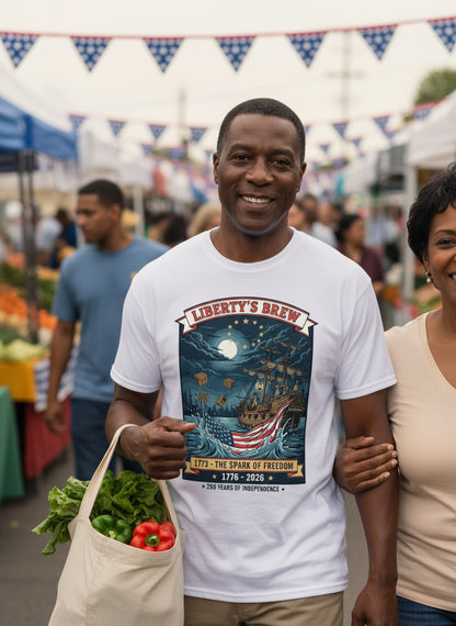 Liberty’s Brew T‑Shirt – 1773 The Spark of Freedom | Patriotic American Heritage Tee