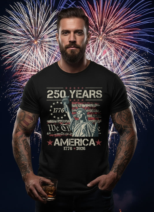 250 Years of America T-Shirt | Patriotic Statue of Liberty Tee – 1776–2026 USA Flag Semiquincentennial Shirt