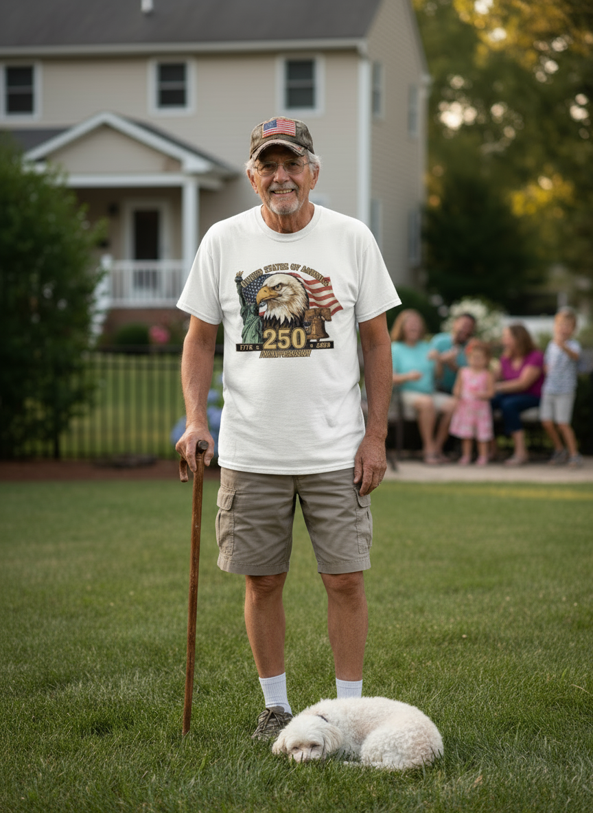 America 250th Anniversary T-Shirt – Bald Eagle, Liberty Bell & Statue of Liberty Patriotic Design