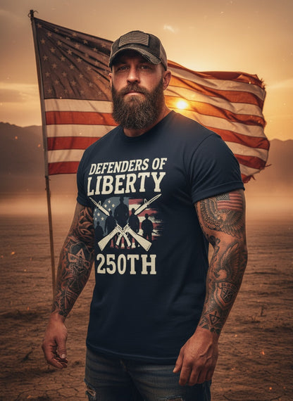 Defenders of Liberty T-Shirt | 250th Anniversary Patriotic Military Tee – USA Veteran & Freedom Shirt
