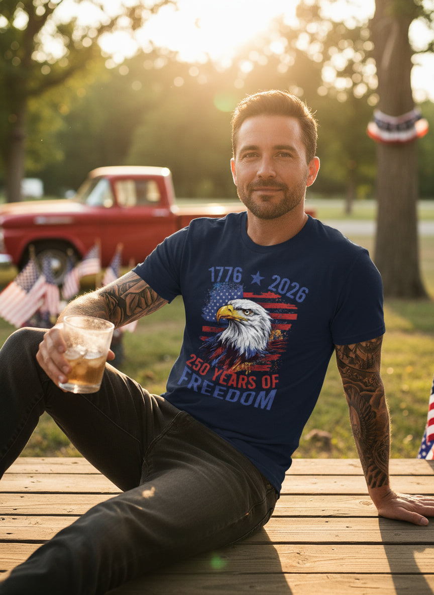 Patriotic 250 Years of Freedom Unisex Classic Tee – Eagle Anniversary Shirt 1776–2026