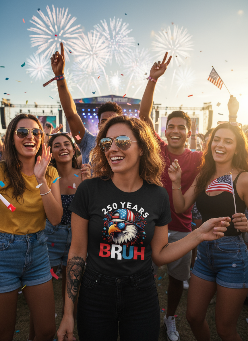 250 Years BRUH T-Shirt – Funny Patriotic Eagle Tee for America’s 250th Anniversary (1776–2026)