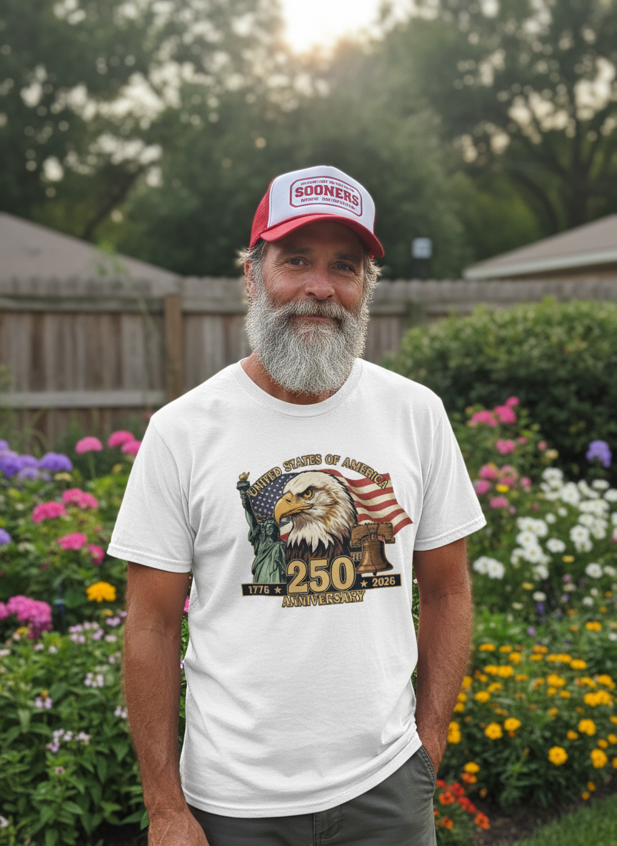 America 250th Anniversary T-Shirt – Bald Eagle, Liberty Bell & Statue of Liberty Patriotic Design