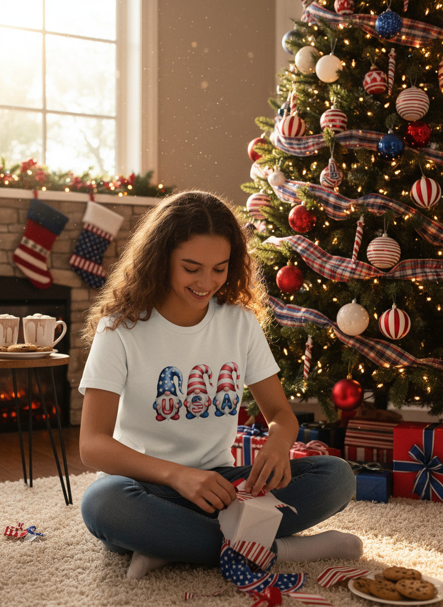 USA Patriotic Christmas Gnome T‑Shirt