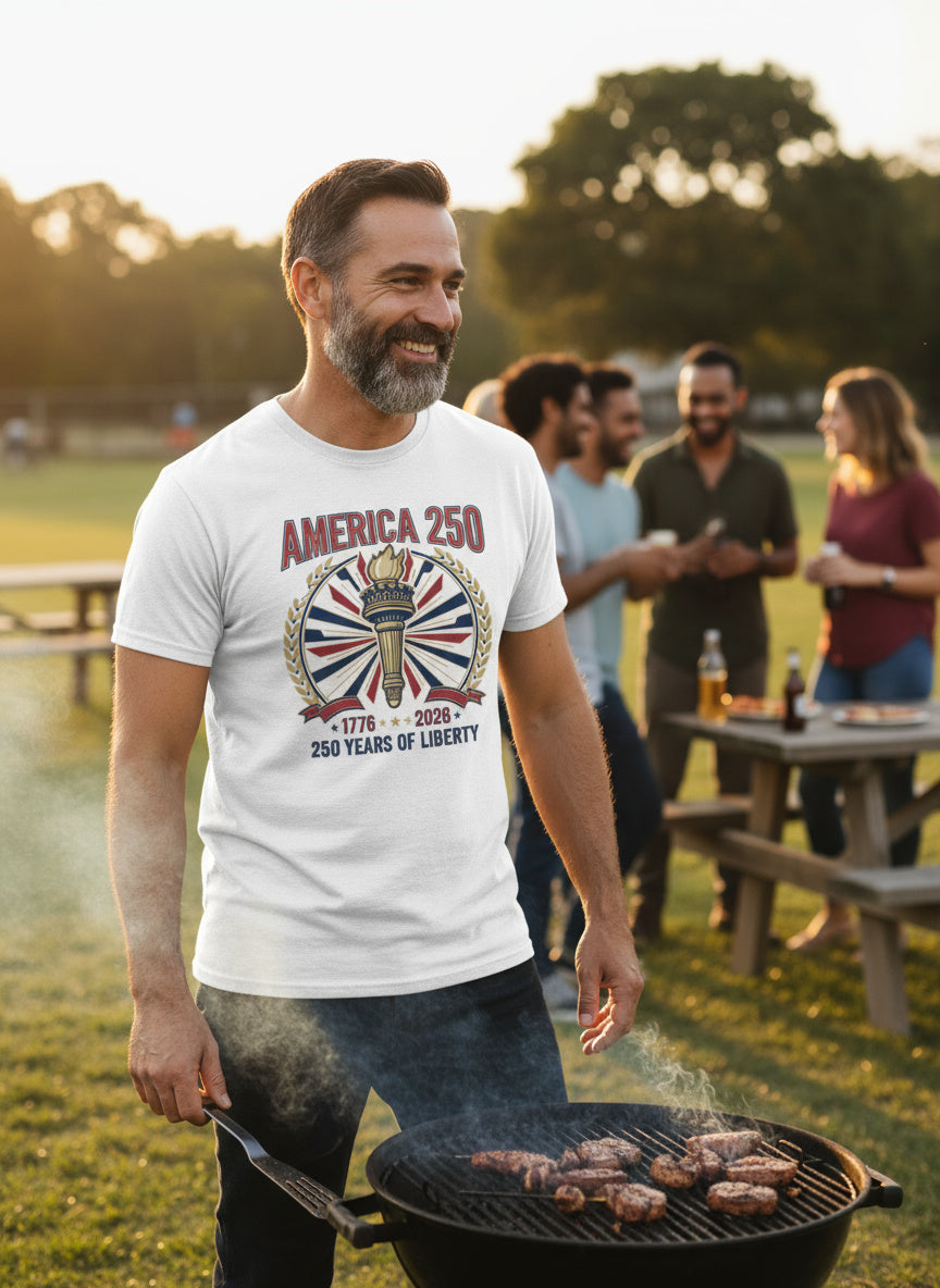 America 250 Anniversary T-Shirt | 1776–2026 Liberty Torch Design | Patriotic 250 Years of Freedom Tee