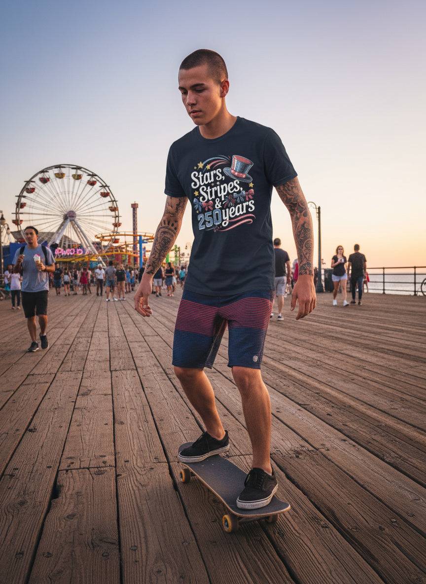 Stars, Stripes & 250 Years T-Shirt — Patriotic Anniversary Tee