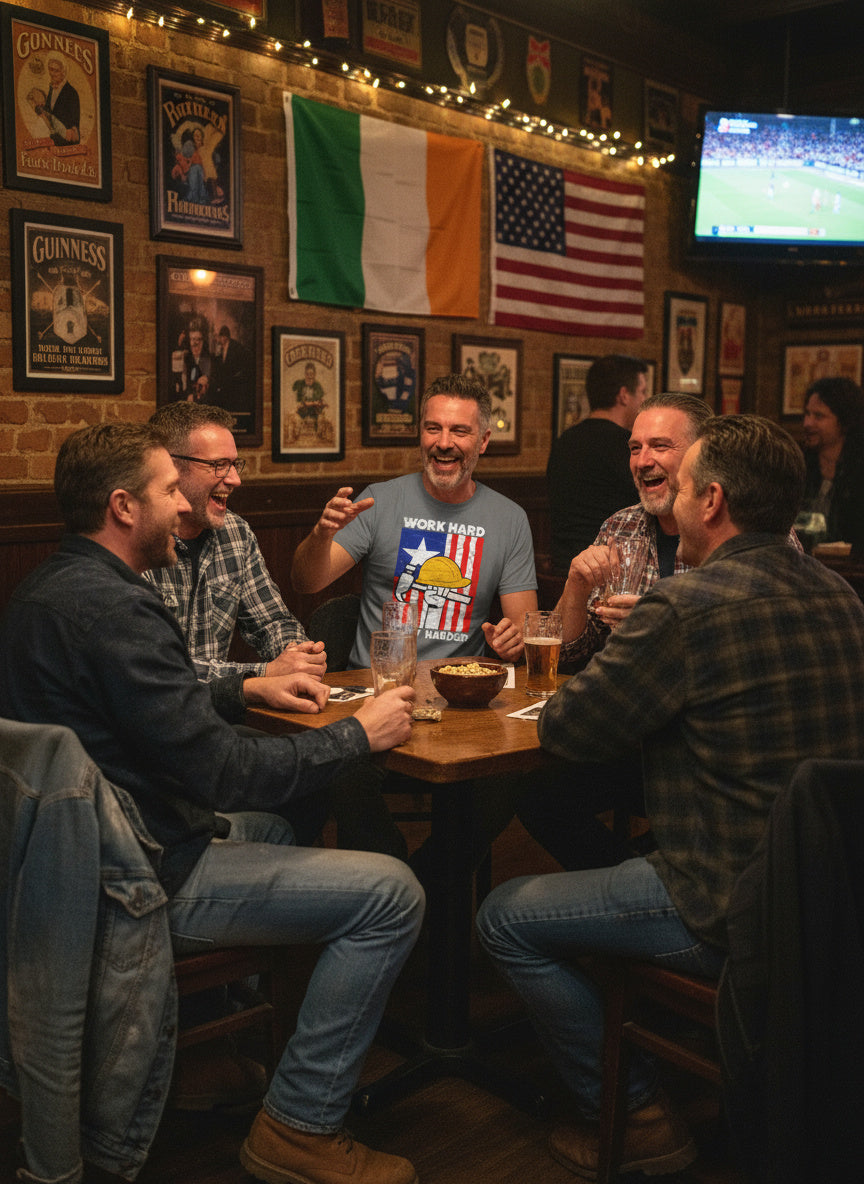 Work Hard Party Harder T-Shirt | Patriotic USA Flag Tee for Labor Day – Construction Worker Pride Shirt