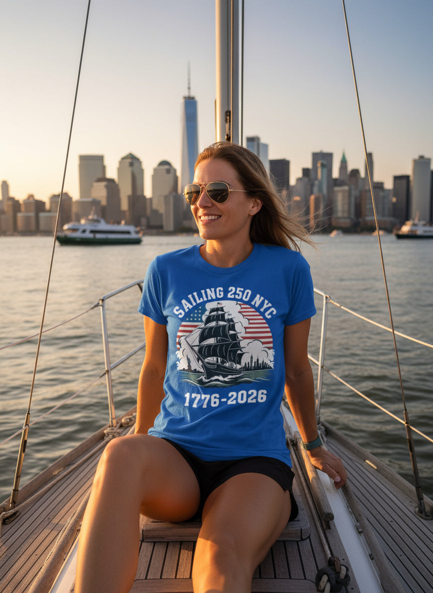 Sailing 250 NYC T-Shirt | Patriotic Sailboat Tee – 1776–2026 USA Semiquincentennial Celebration Shirt