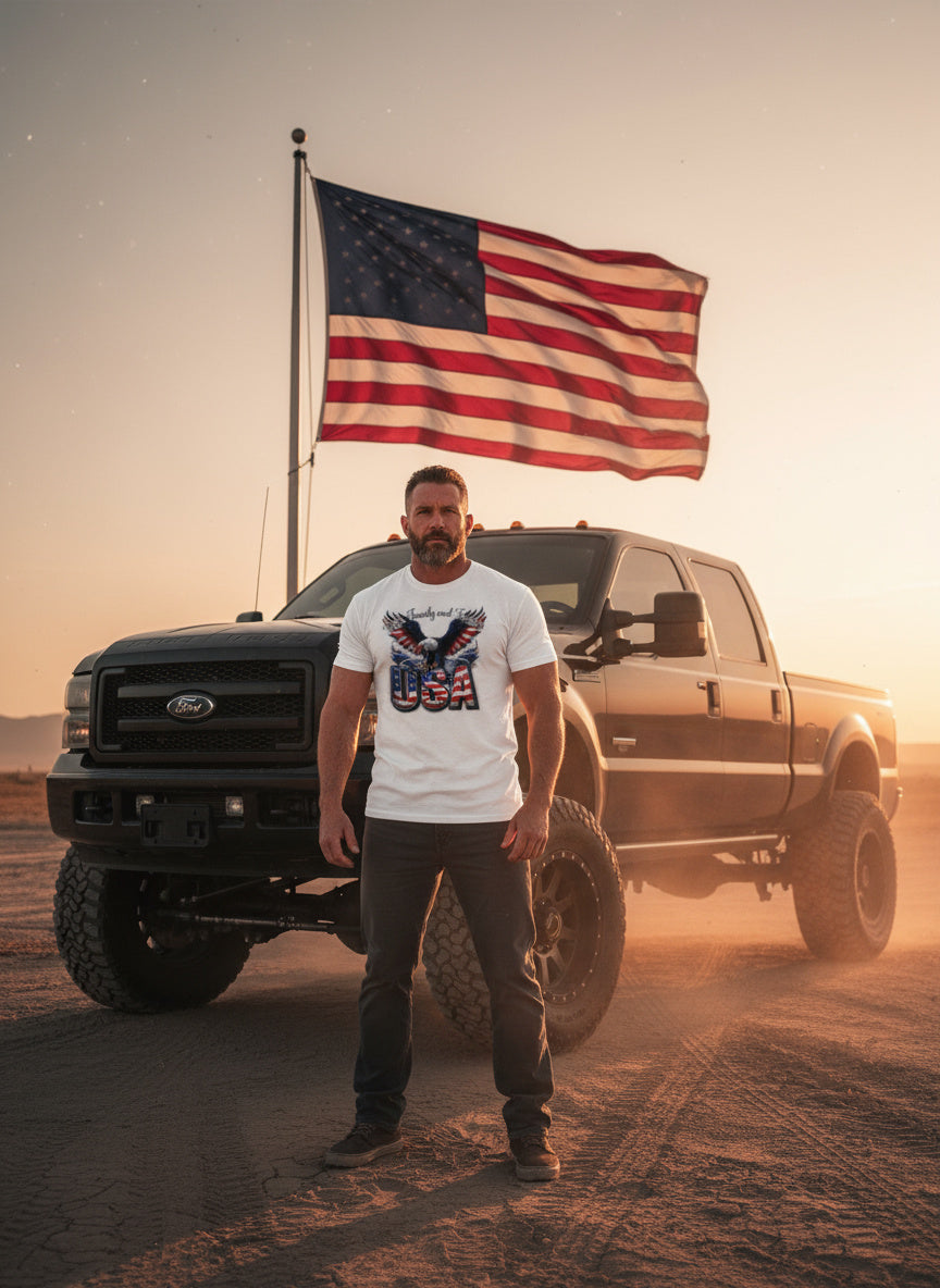 Patriotic USA Eagle T-Shirt – American Flag Wings & “Family and Freedom” Design