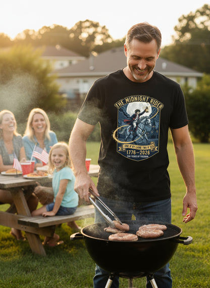 The Midnight Rider T‑Shirt – 1776–2026 America’s 250 Years of Freedom | Paul Revere Patriotic Tee