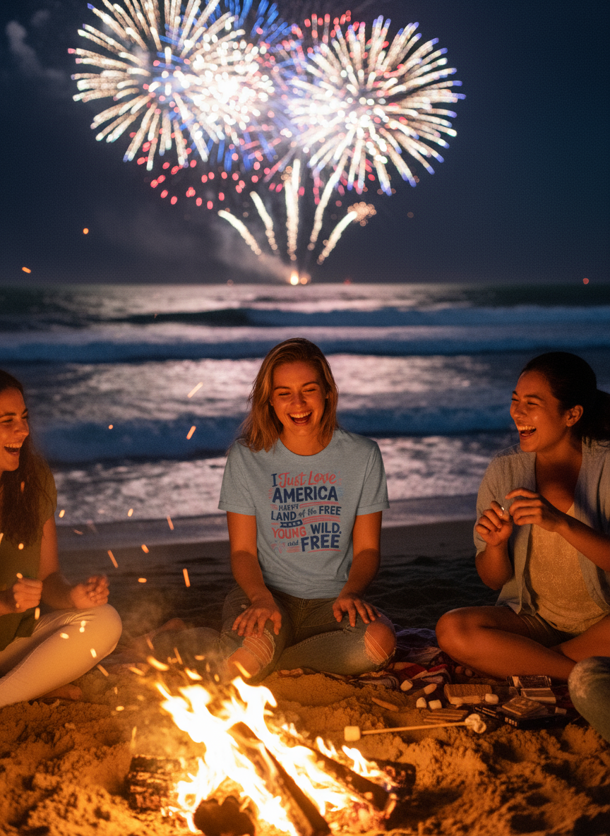 I Just Love America T-Shirt – Young, Wild & Free Patriotic 4th of July Tee