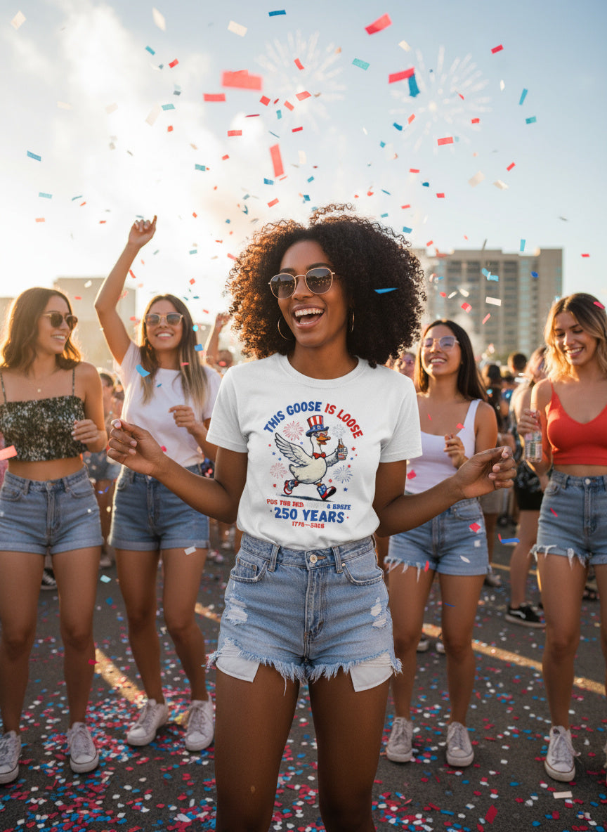Funny Patriotic “This Goose Is Loose” T-Shirt – 250 Years Red, White & Booze USA Tee